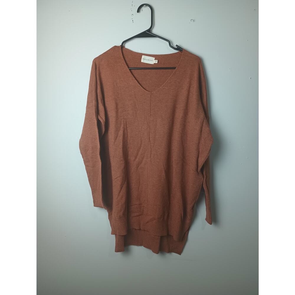 Dreamers By Debut Rust Orange Soft Cozy Sweater Women's Medium Tunic V Neck